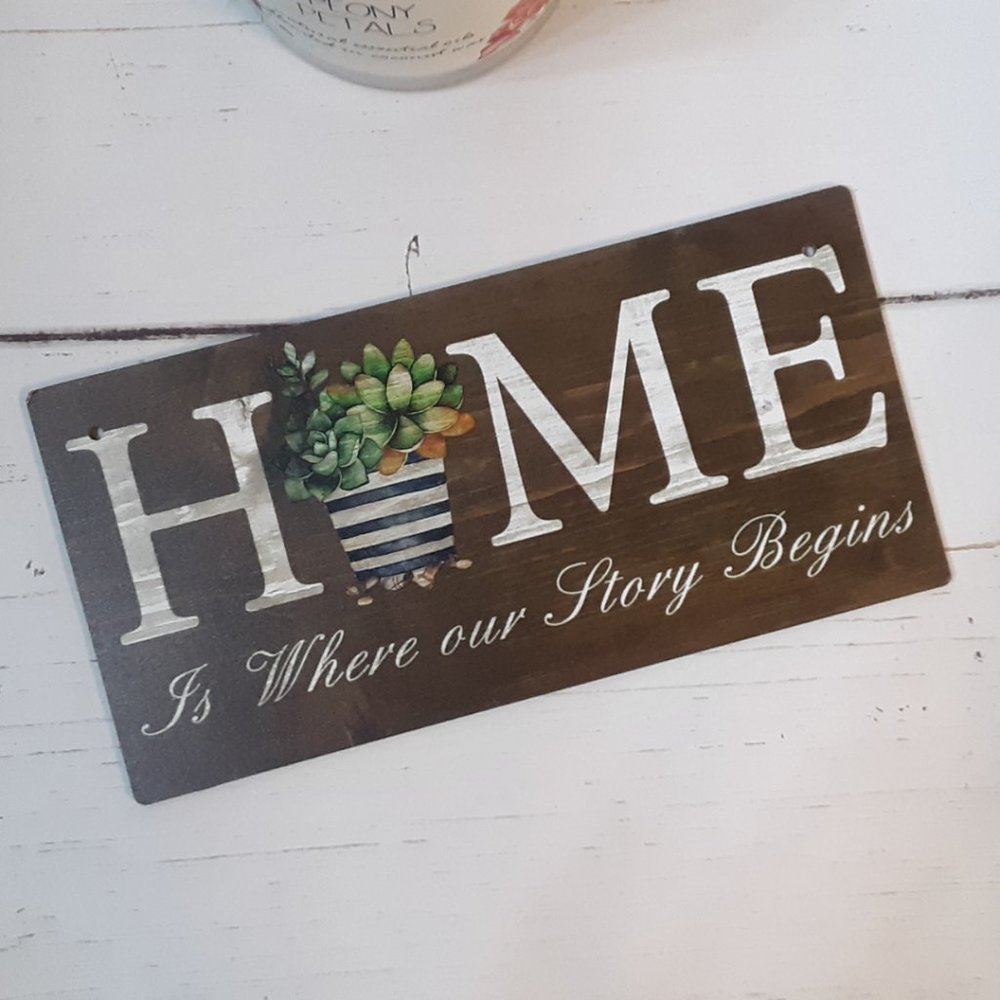 Home Decor Rustic Hanging Sign- Home Is Where Our Story Begins